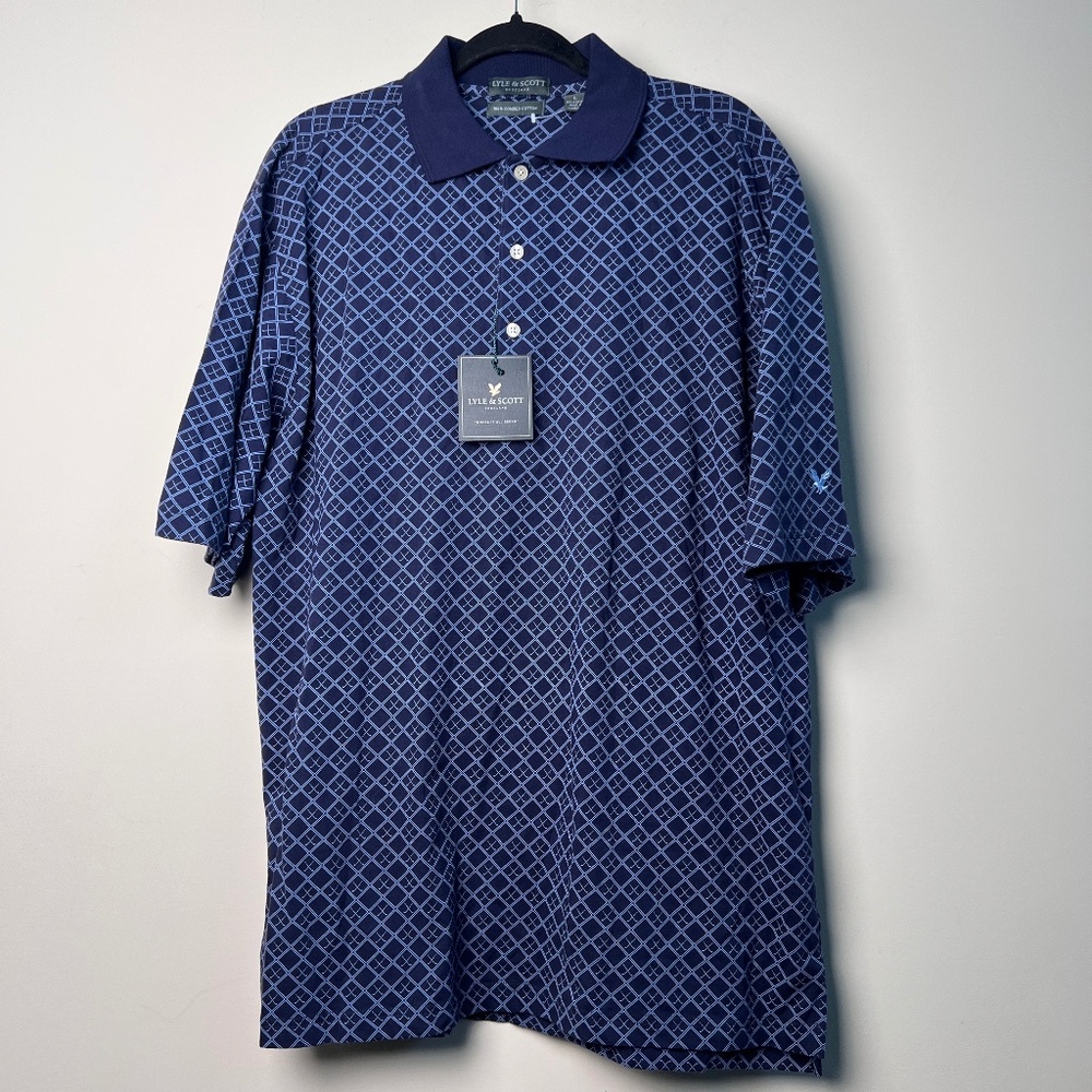 Lyle & Scott Scotland Short Sleeve AOP Combed Cotton Polo Button Men’s Large NWT
